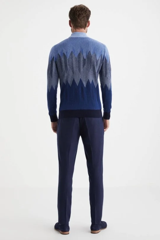 Hemington - Balıkçı Yaka Desen Kaşmir Lacivert Kazak (4)