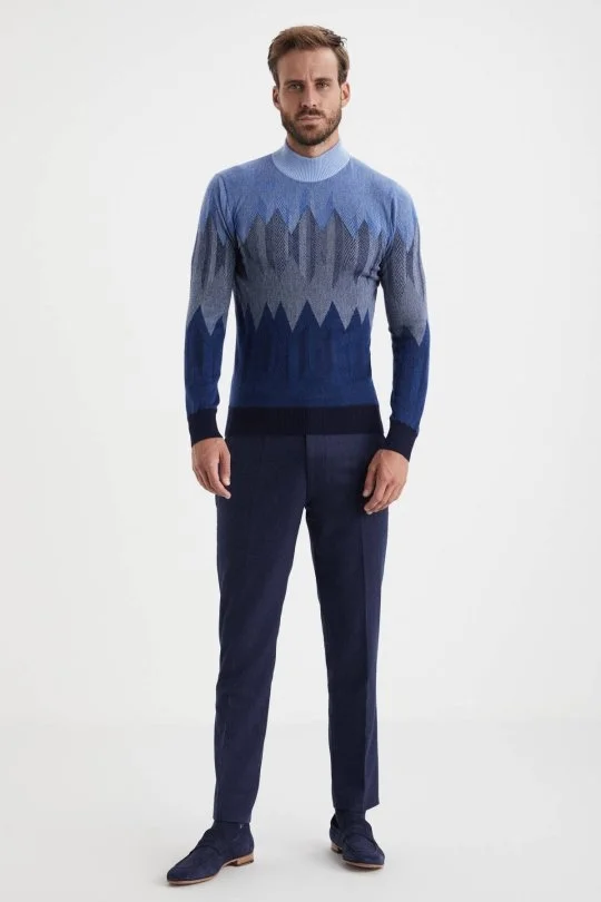 Hemington - Balıkçı Yaka Desen Kaşmir Lacivert Kazak (3)