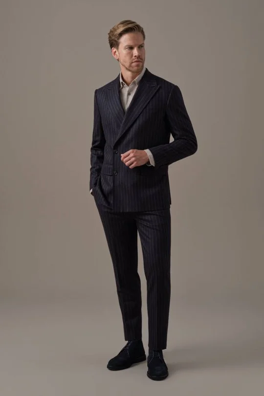 Hemington - Lacivert Beyaz Chalkstripe Desen Flanel Pantolon (2)