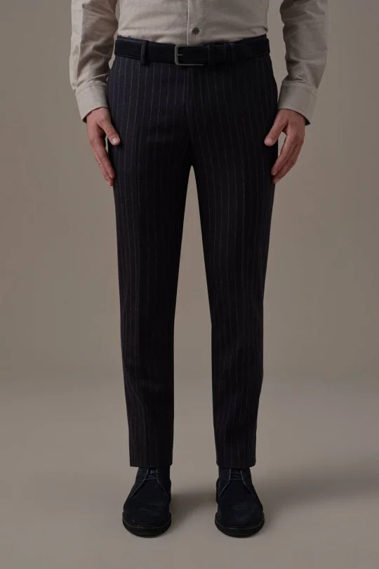 Hemington - Lacivert Beyaz Chalkstripe Desen Flanel Pantolon (1)