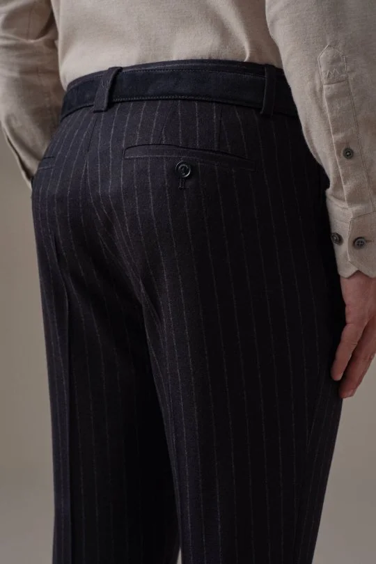 Hemington - Lacivert Beyaz Chalkstripe Desen Flanel Pantolon (4)