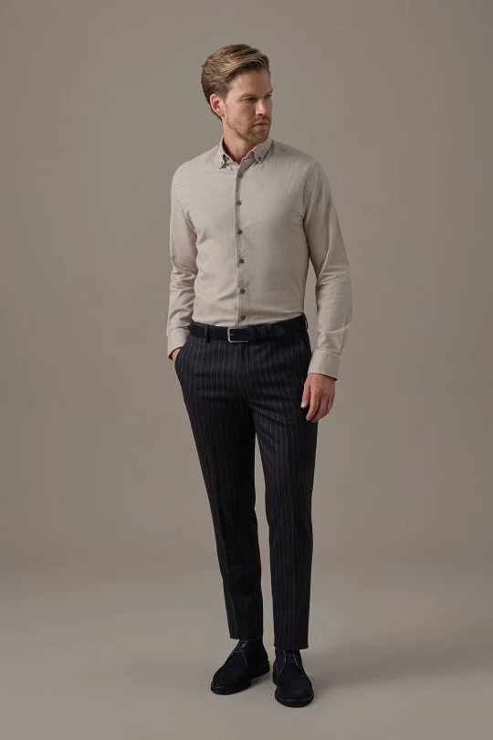 Hemington - Lacivert Beyaz Chalkstripe Desen Flanel Pantolon (2)