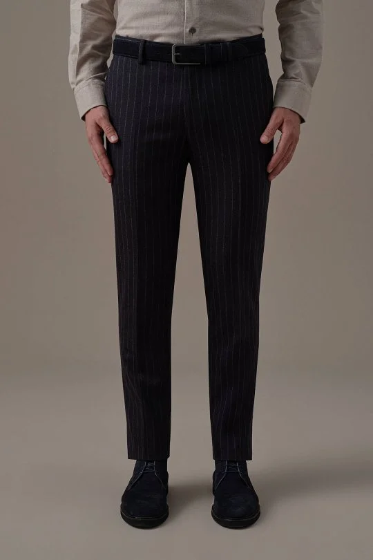 Hemington - Lacivert Beyaz Chalkstripe Desen Flanel Pantolon (1)