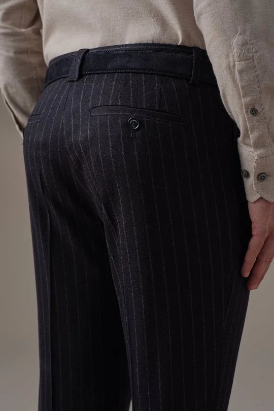 Hemington - Lacivert Beyaz Chalkstripe Desen Flanel Pantolon (4)