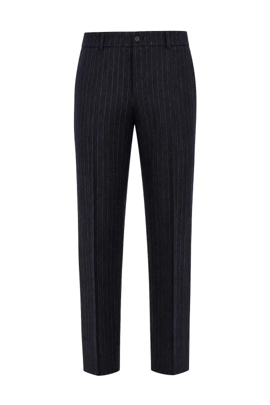 Hemington - Lacivert Beyaz Chalkstripe Desen Flanel Pantolon (6)