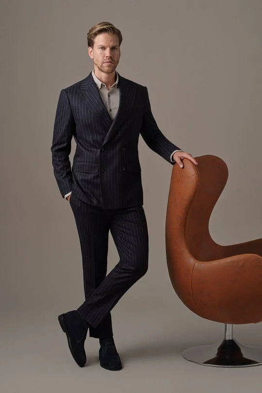 Hemington - Lacivert Beyaz Chalkstripe Desen Kruvaze Ceket (1)