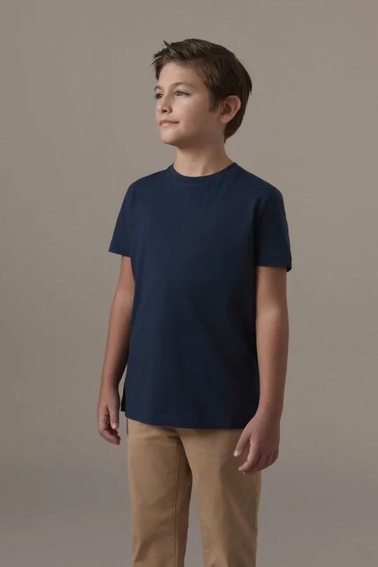 Lacivert Bisiklet Yaka Basic Çocuk T-Shirt