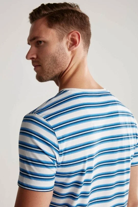 Hemington - Beyaz Lacivert Çizgili Bisiklet Yaka Saf Pamuk T-Shirt (3)