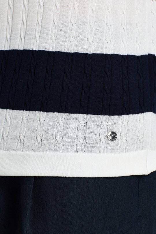 Lacivert Düğmeli Yaka Saç Örgü Merserize Pamuk Triko Polo