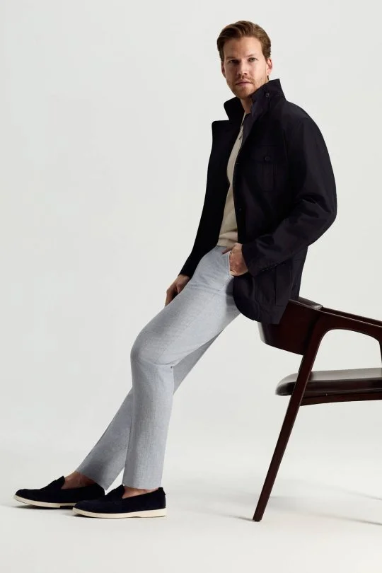 Lacivert Dört Cep İnce Mont