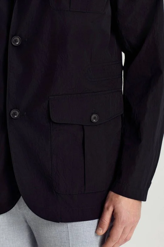 Lacivert Dört Cep İnce Mont