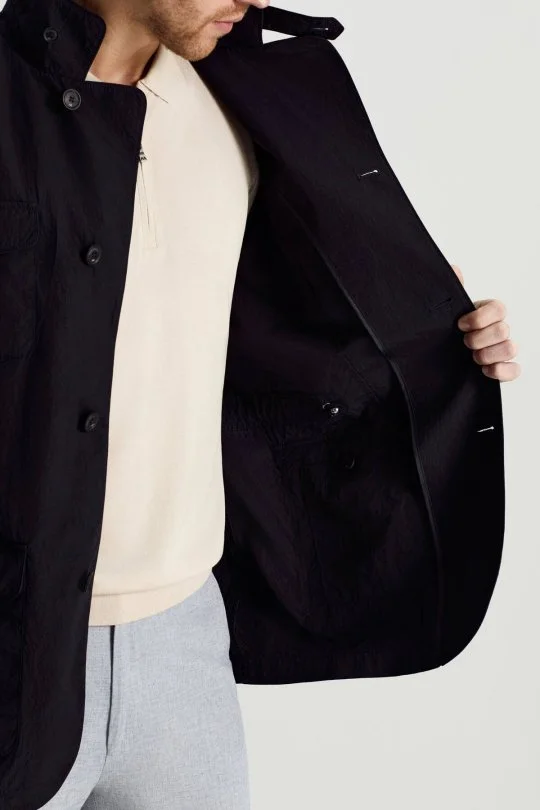 Lacivert Dört Cep İnce Mont