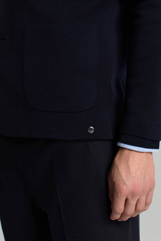 Extrafine Merino Lacivert Triko Blazer Ceket