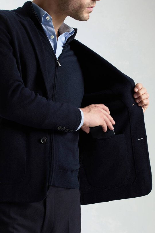 Extrafine Merino Lacivert Triko Blazer Ceket