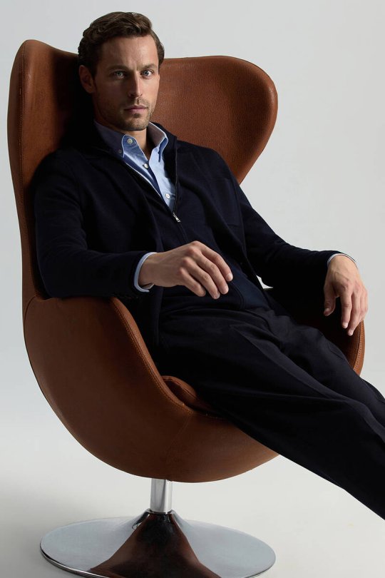 Extrafine Merino Lacivert Triko Blazer Ceket