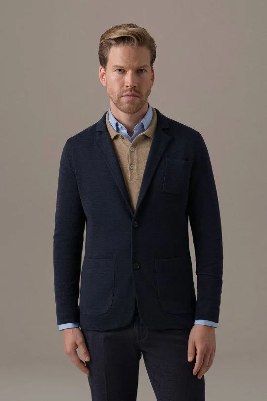Extrafine Merino Lacivert Triko Blazer Ceket