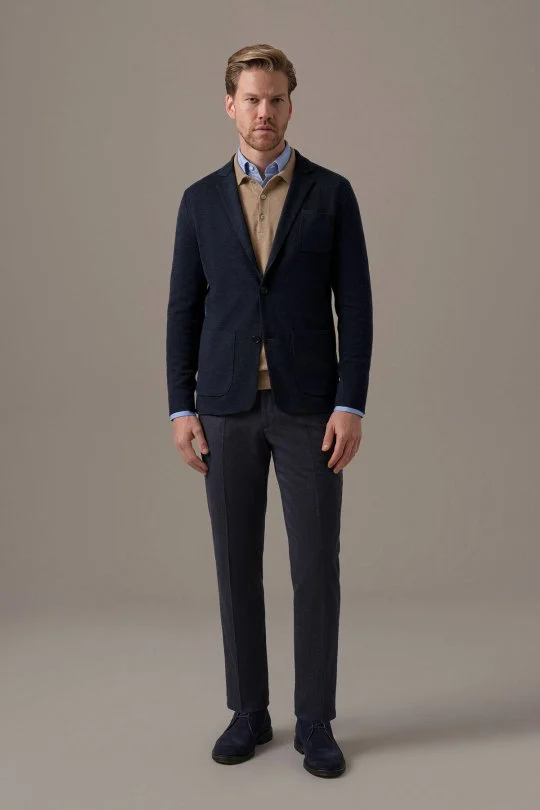 Extrafine Merino Lacivert Triko Blazer Ceket