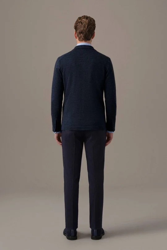 Extrafine Merino Lacivert Triko Blazer Ceket