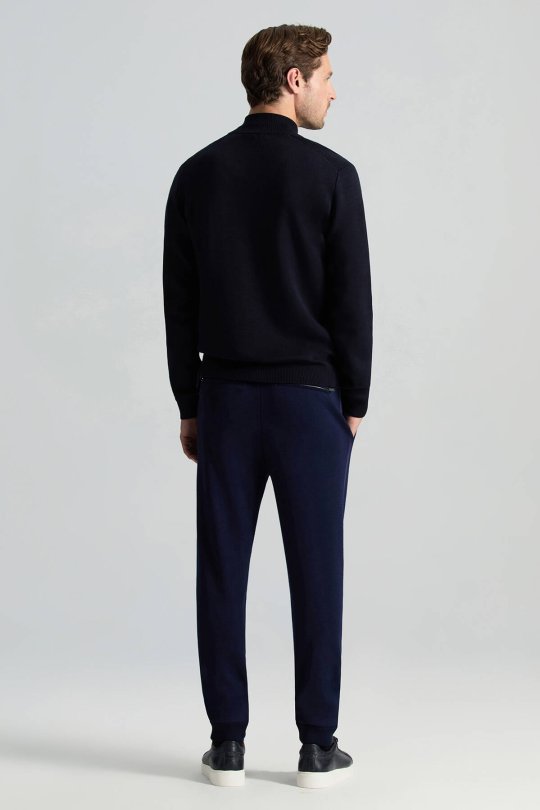 Lacivert Fermuarlı Merino Yün Activewear Triko