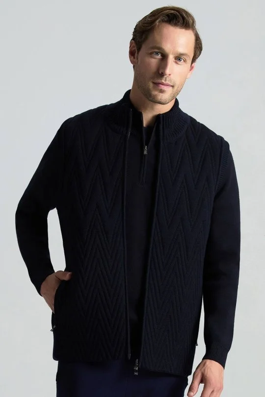 Hemington - Lacivert Fermuarlı Merino Yün Activewear Triko (1)