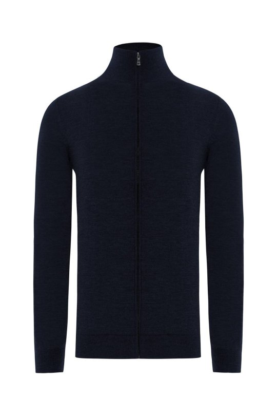 Extrafine Merino Fermuarlı Lacivert Triko Hırka