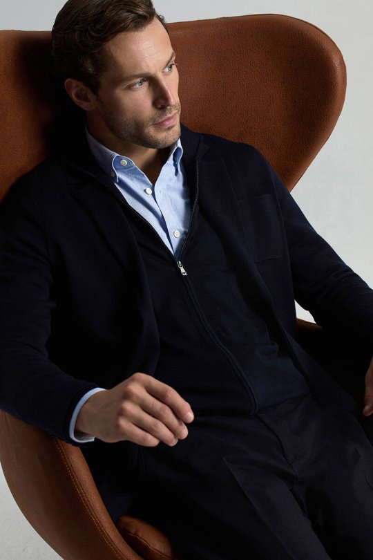 Extrafine Merino Fermuarlı Lacivert Triko Hırka