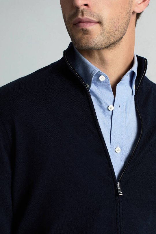 Extrafine Merino Fermuarlı Lacivert Triko Hırka