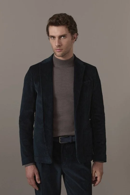 Lacivert Kadife Blazer Ceket