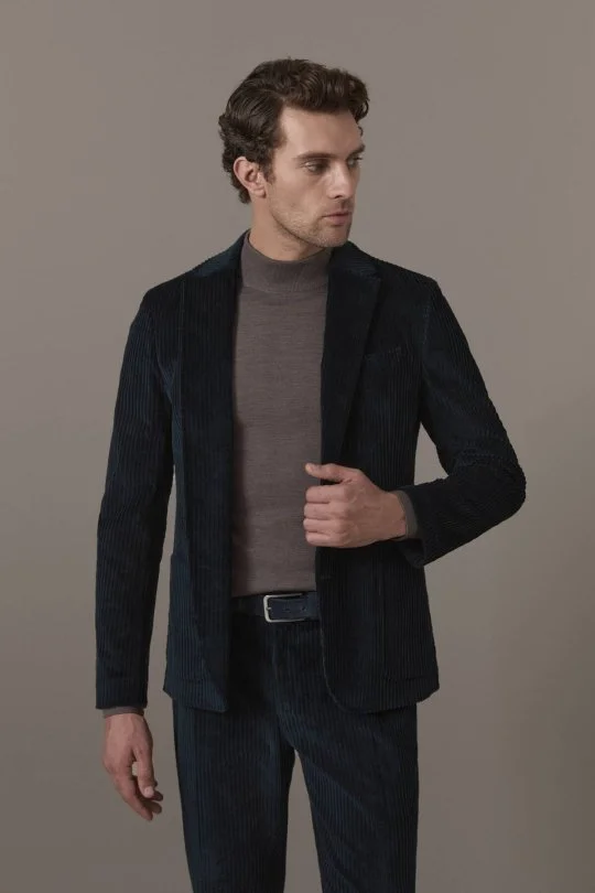 Lacivert Kadife Blazer Ceket