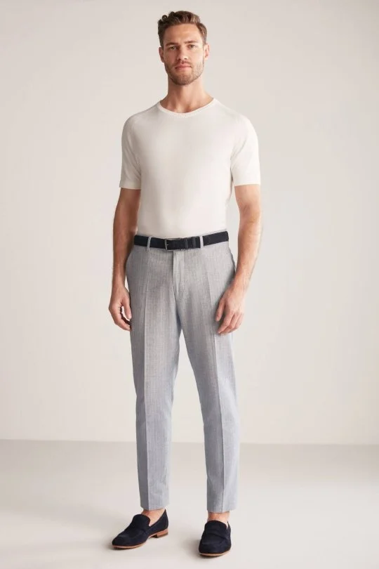 Hemington - Keten Pamuk Karışım Mavi Chino Pantolon (1)