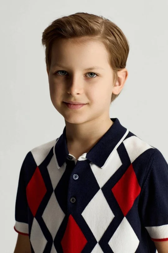 Hemington - Lacivert Kırmızı Baklava Desen Çocuk Triko Polo (3)