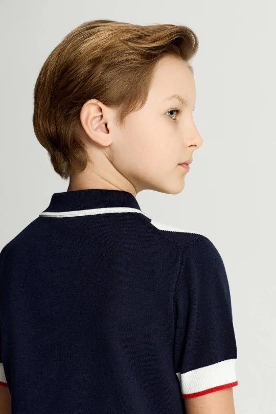 Hemington - Lacivert Kırmızı Baklava Desen Çocuk Triko Polo (5)