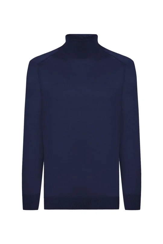 Hemington - Boğazlı Slim Fit Lacivert Merino Yün Triko (6)