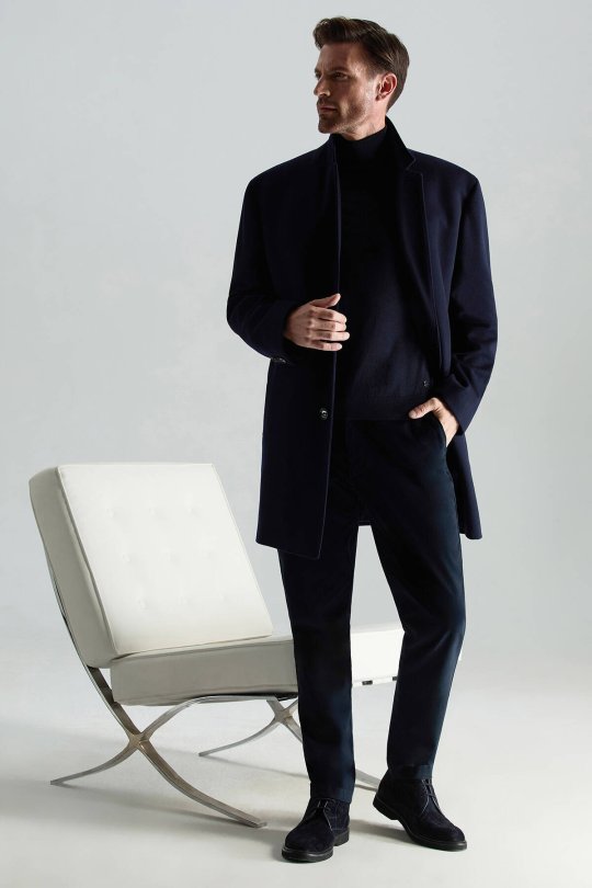 Boğazlı Slim Fit Lacivert Merino Yün Triko