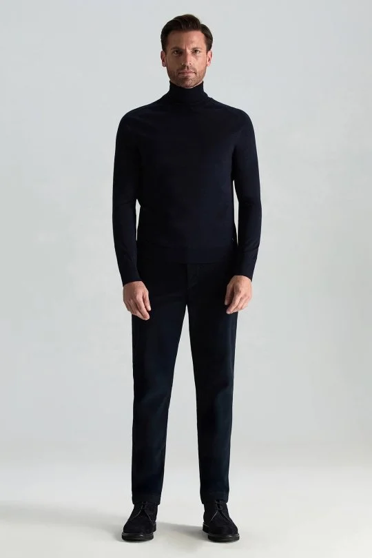Hemington - Boğazlı Slim Fit Lacivert Merino Yün Triko (1)
