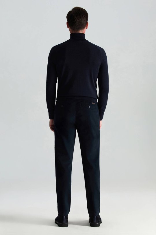 Boğazlı Slim Fit Lacivert Merino Yün Triko