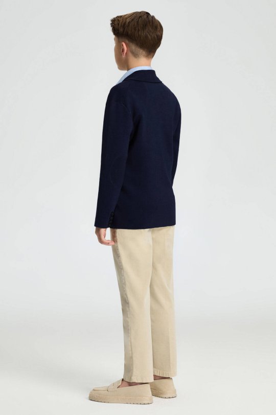 Lacivert Merserize Pamuk Triko Çocuk Blazer Ceket