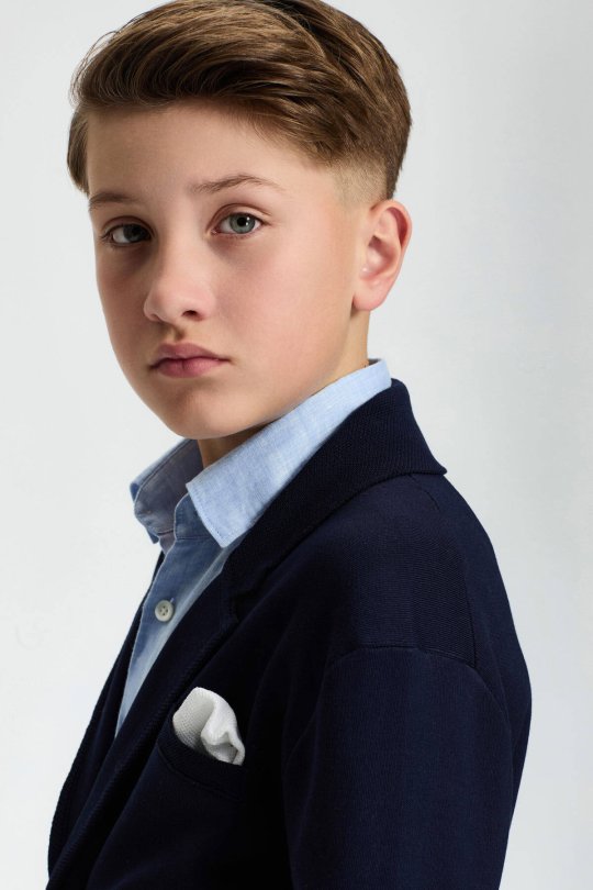 Lacivert Merserize Pamuk Triko Çocuk Blazer Ceket