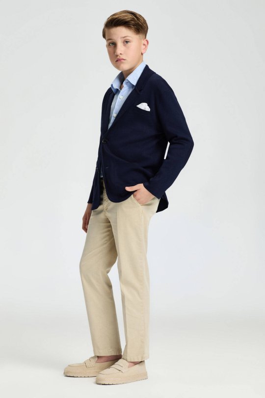 Lacivert Merserize Pamuk Triko Çocuk Blazer Ceket