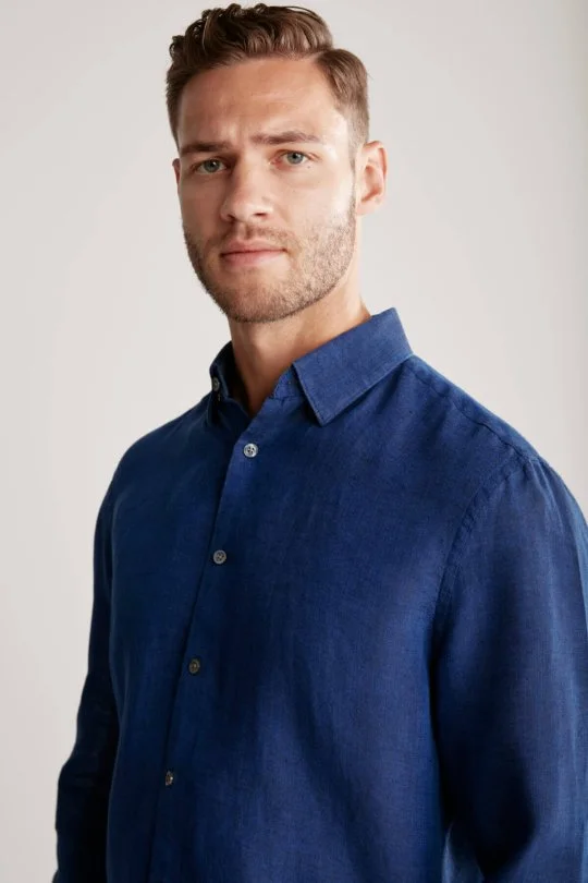 Hemington - Lacivert Saf Keten Spor Gömlek (2)