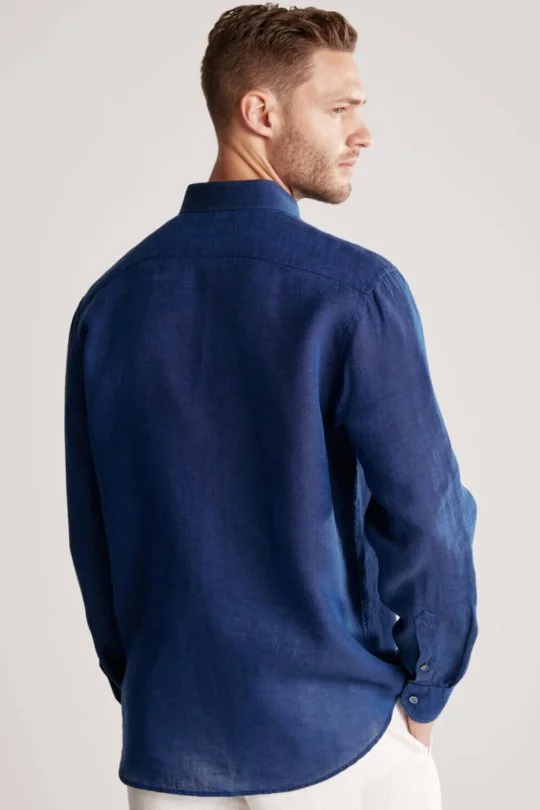 Hemington - Lacivert Saf Keten Spor Gömlek (4)