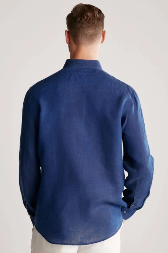 Hemington - Lacivert Saf Keten Spor Gömlek (5)