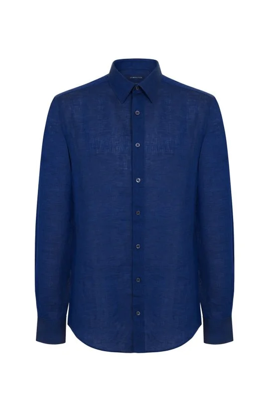 Hemington - Lacivert Saf Keten Spor Gömlek (7)