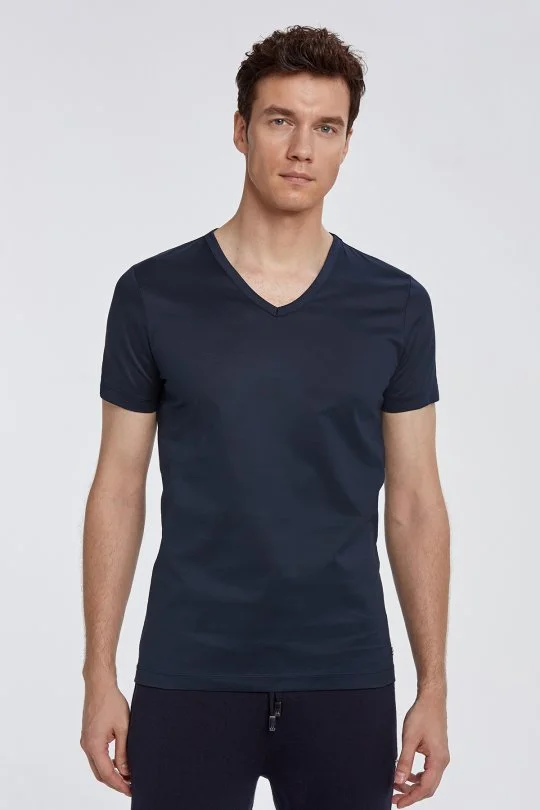 Hemington - V Yaka Lacivert Basic T-Shirt (1)