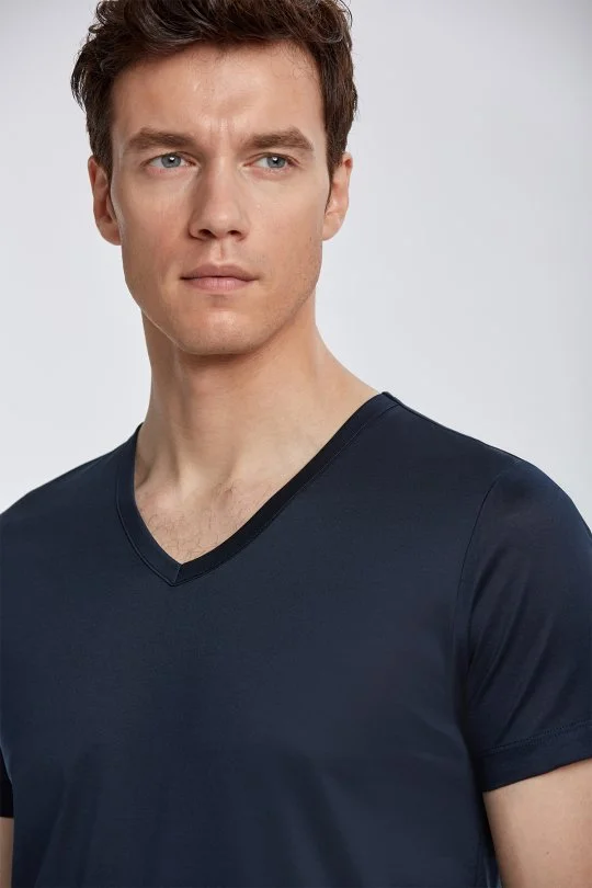 Hemington - V Yaka Lacivert Basic T-Shirt (5)