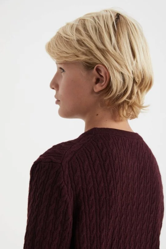 Hemington - Saç Örgü Desen Lambswool Bordo Çocuk Kazak (2)