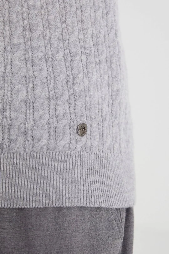 Hemington - Saç Örgü Desen Lambswool Açık Gri Kazak (4)