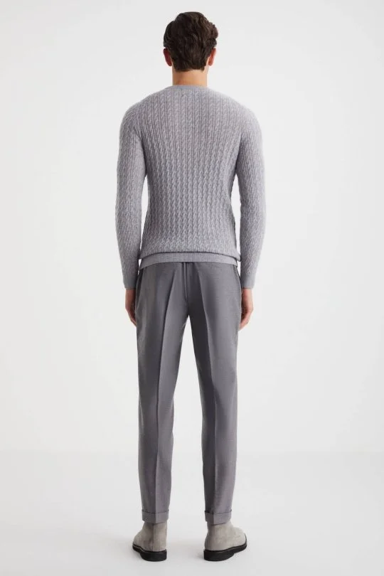 Hemington - Saç Örgü Desen Lambswool Açık Gri Kazak (3)