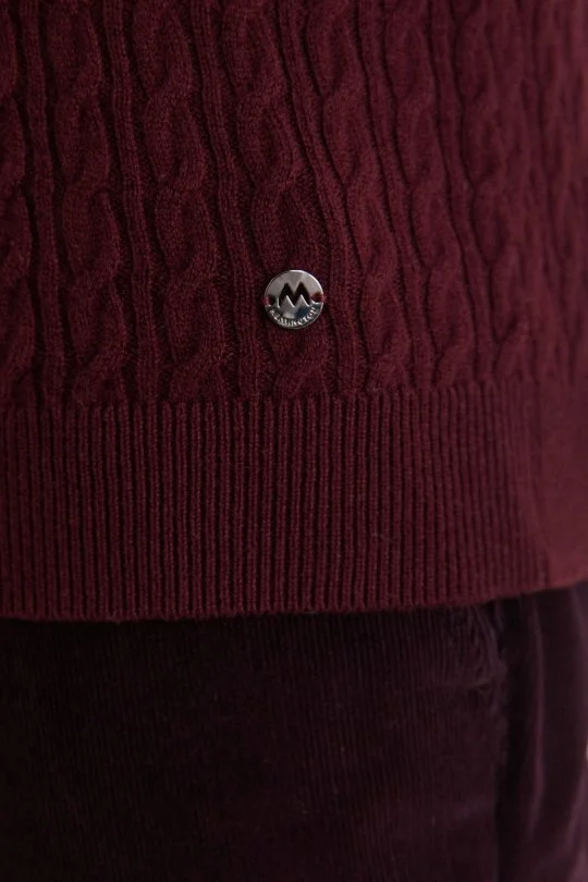 Hemington - Saç Örgü Desen Lambswool Bordo Kazak (5)