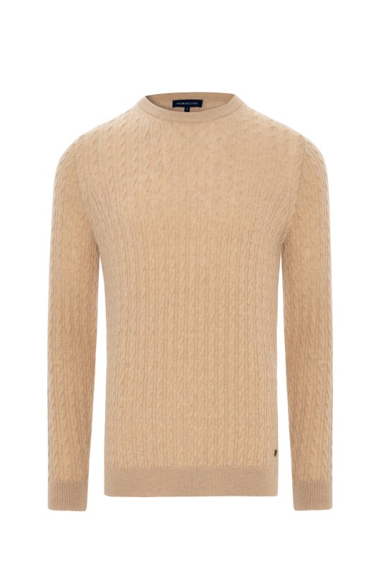 Saç Örgü Desen Lambswool Camel Kazak